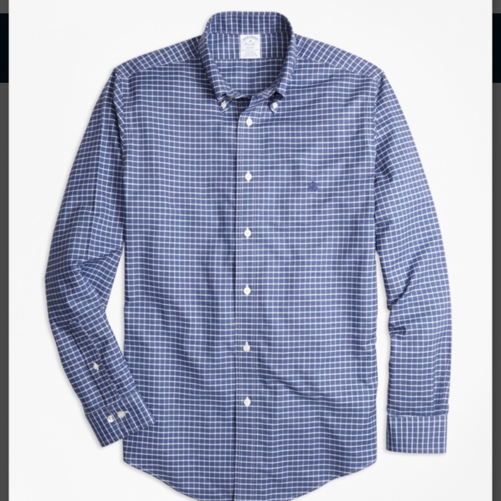 Navy tattersall Brooks Brothers Oxford shirt sz M